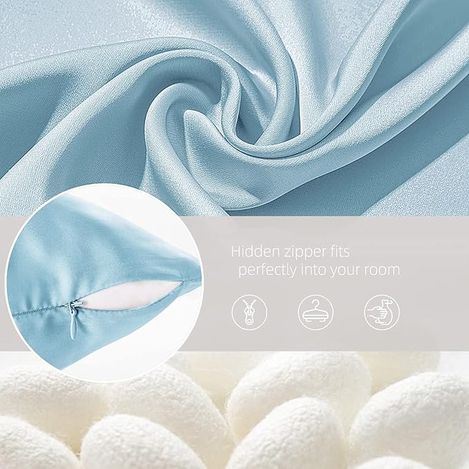 Silk Pillowcase for Hair and Skin Mulberry Silk Pillowcase Soft Breathable Smooth Both Sided Natural Silk Pillowcase with Zipper Beauty Sleep Silk Pillow Case 1 Pack for Gift(Queen,Baby Blue) - Bloomnest
