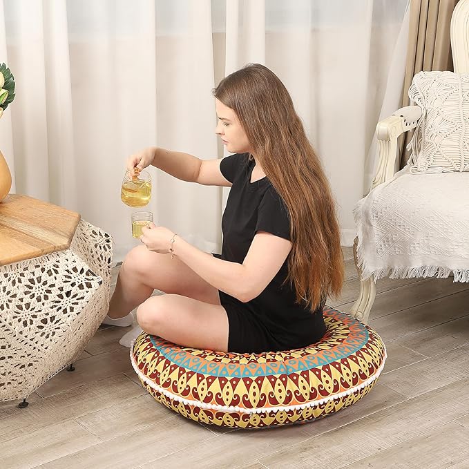 32 inches Meditation Floor Cushion for Adults, 2 Pack Round Large Thick Floor Pillow, Memory Foam Filling, Yellow