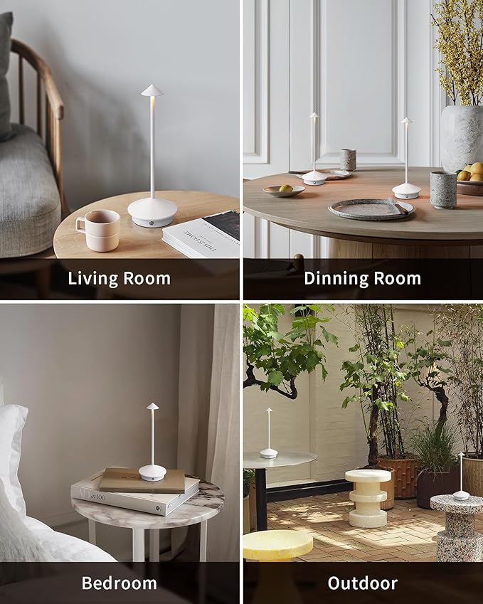 Modern Cordless Table Lamp Set of 2, Portable LED Desk Lamps, 5000mAh Rechargeable Battery Operated Lighting for Bedroom Dining Room Restaurant Coffee Shop Camping Night Light (White) - Bloomnest