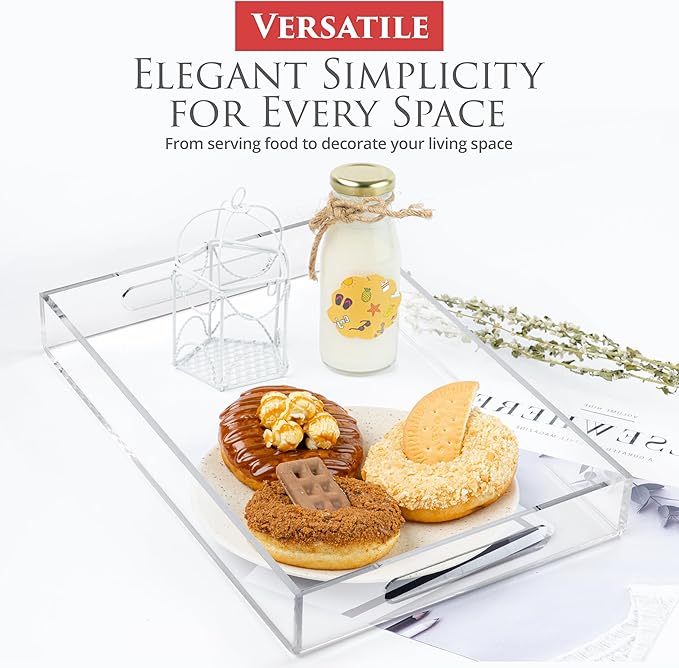Acrylic Tray 14x11 with Cut Handles - Spill Proof Decorative Tray is an Ideal Countertop Organizer for Living Rooms, Ottoman Coffee Tables, Offices, Kitchens & Serving Guests - Bloomnest
