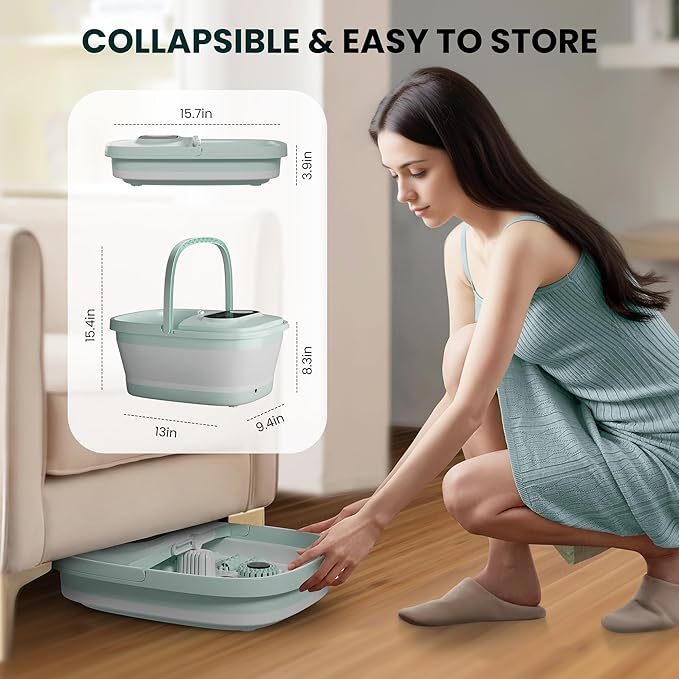 Snailax Collapsible Foot Spa with Heat, Foot Bath Massager with 8 Massage Rollers, Temperature Control, Bubbles, Pumice Stone, Foot Soaking Tub, Pedicure Foot Spa (Green) - Bloomnest
