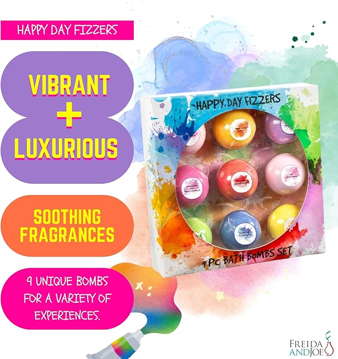 Happy Day Fizzers Aromatherapy 9 Pcs Large Bath Bomb Gift Set for Women – Relaxing Aromatherapy Home Spa Birthday Christmas Gifts for Mom (Happy Day Fizzer 2.0) - Bloomnest