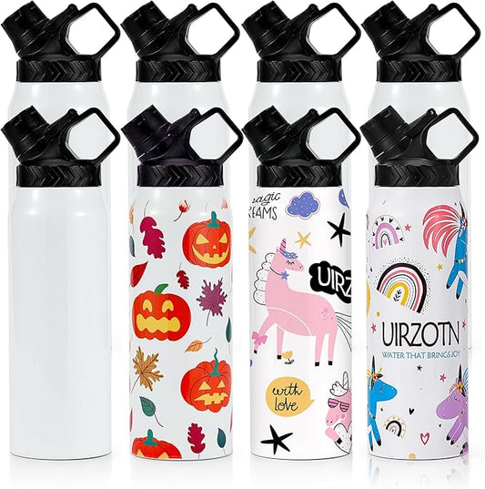 8 Pack 32 OZ Sublimation Water Bottle Blanks in Bulk, Stainless Steel Insulated Sports Tumbler Cups with Polymer Coating for Heat Transfer, With Lid, Coaster, Keepsake Box, Sublimation Paper - Bloomnest