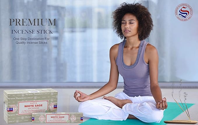 EARTH Satya White Sage Incense Sticks 15 GMS (Pack of 12) (Green Certified) Indian Perfumed Hand Rolled Agarbatti Perfect for Worship,Relaxation, Medication. Earth