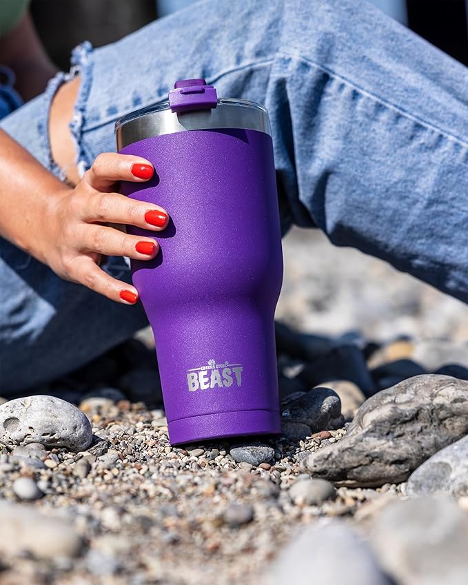 Beast 30 oz Tumbler Stainless Steel Vacuum Insulated Coffee Ice Cup Double Wall Travel Flask (Purple) - Bloomnest
