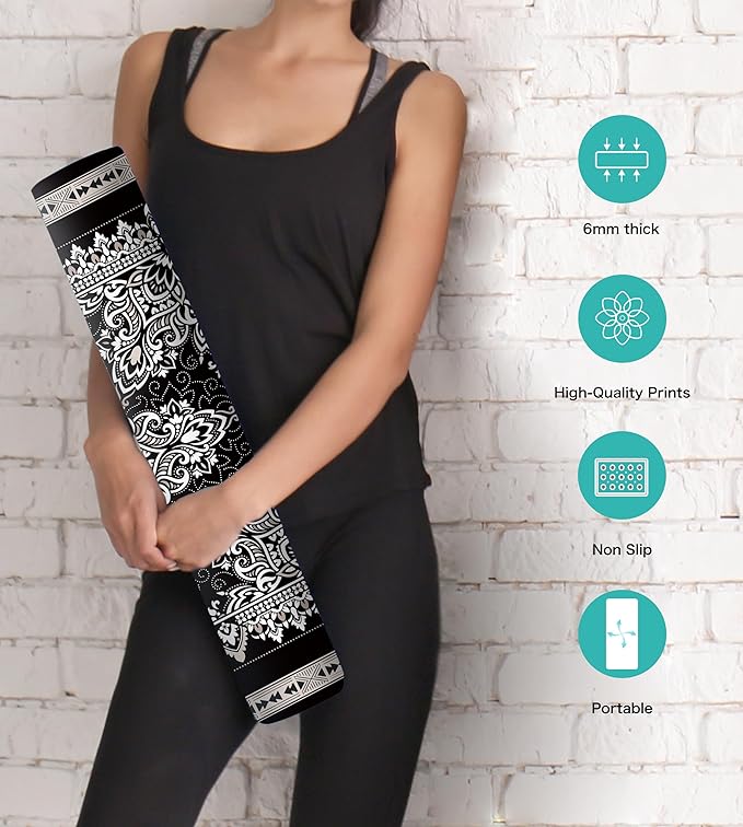 Non Slip Yoga Mat TPE Workout Mat for Men Women, Thick Workout Mat with Carrying Strap, Fitness Mats for Exercise, Yoga, Fitness, Pilates, Floor Workouts (72" x 24" x 6mm) - Bloomnest