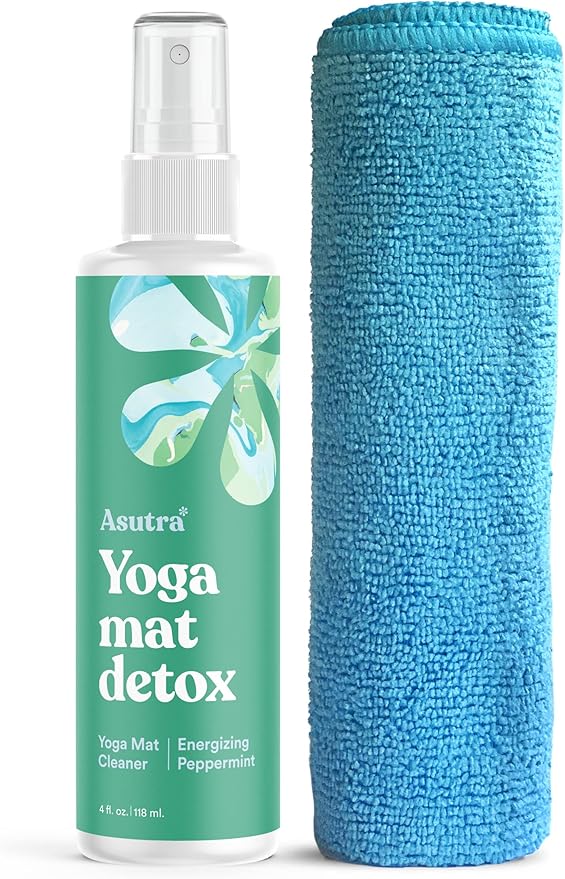ASUTRA Yoga Mat Cleaner Spray (Energizing Peppermint), 4 fl oz - No Slippery Residue, Organic Essential Oils, Deep-Cleansing for Fitness Gear & Gym Equipment, Microfiber Towel Included - Bloomnest