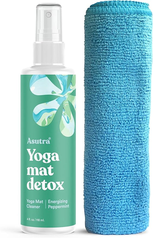 ASUTRA Yoga Mat Cleaner Spray (Energizing Peppermint), 4 fl oz - No Slippery Residue, Organic Essential Oils, Deep-Cleansing for Fitness Gear & Gym Equipment, Microfiber Towel Included - Bloomnest