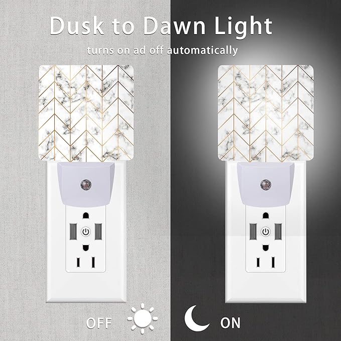 Marble Line Geometric Night Light,Plug-in Night Lights with Dusk-to-Dawn Sensor for Stairway/Hallway/Kitchen Sleep Friendly lamp for Women/Girls/Boys Gift,0.5W - Bloomnest