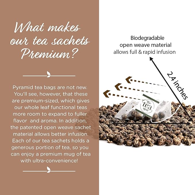 The Tea Spot Jasmine Pearls Green Tea | High-grade Jasmine infused Green Tea Pearls from Fujian | 15 Tea Bags - Bloomnest