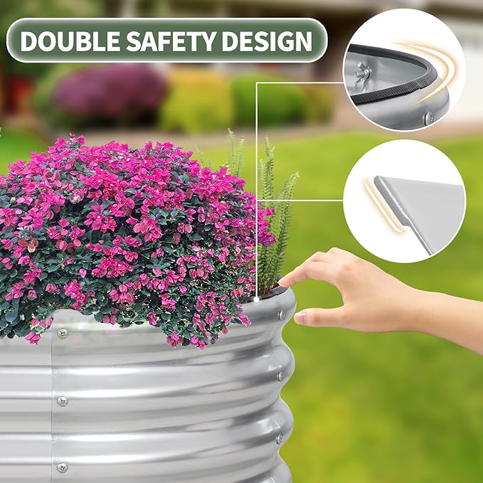 1MORE Galvanized Raised Garden Bed- Planter Garden Boxes Outdoor, Raised Beds for Gardening, 4x2x1ft Metal Garden Bed Kit for Vegetables Flower, Planter Raised Bed with Protective Tape & Tools.Silver - Bloomnest