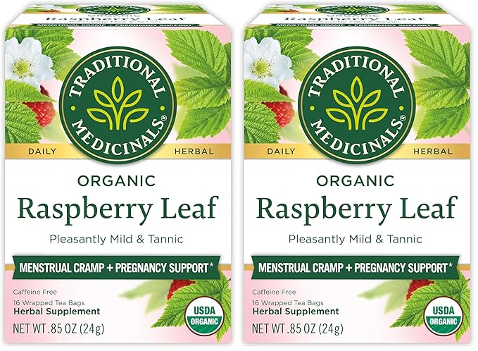 Traditional Medicinals Organic Raspberry Leaf Herbal Tea, Eases Menstrual Cramps & Supports Healthy Pregnancy, (Pack of 2) - 16 Tea Bags - Bloomnest