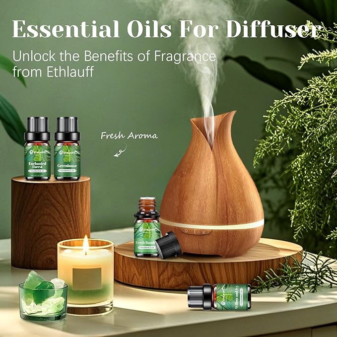 Fragrance Oils Set, Essential Oils for Diffuser for Home, Candle Sopa Making - Enchanted Forest, Willow and Ivy, Clover and Aloe, Fresh Bamboo, Scented Oil Gift Set - Bloomnest