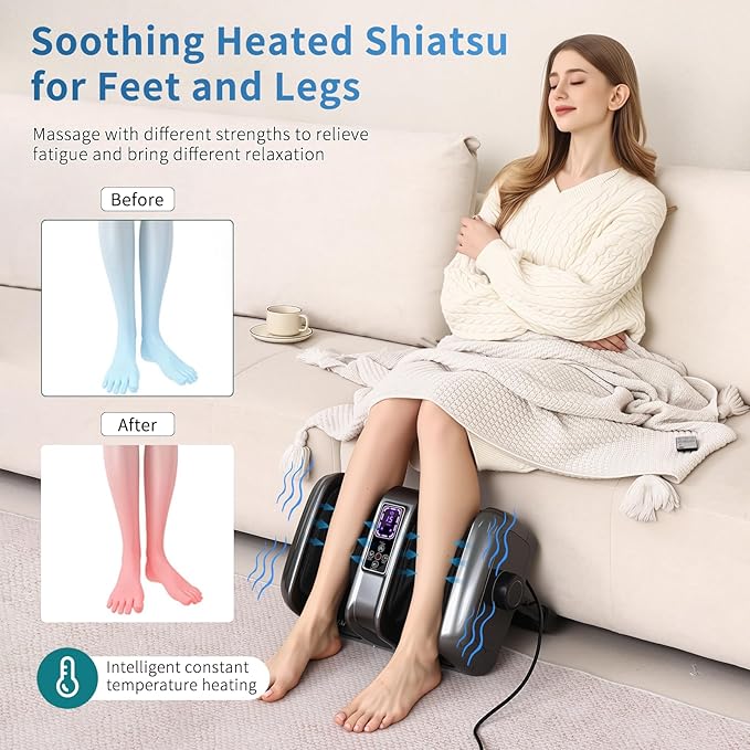 Foot Massager, Deep Shiatsu Massage, Kneading and Rolling Foot, Calf and Arms, Relieves Muscle Tension, Helps to Comfort and Relax, Suitable for Home or Office Use