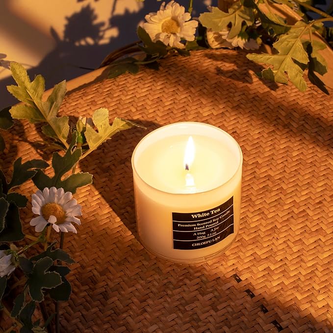Chloefu LAN White Tea Candles Gifts for Men & Women, Highly Scented, 7.1oz|45 Hour Burning, Candles for Home Scented, Home Decor, Glass Jar Candle with Gift Box - Bloomnest