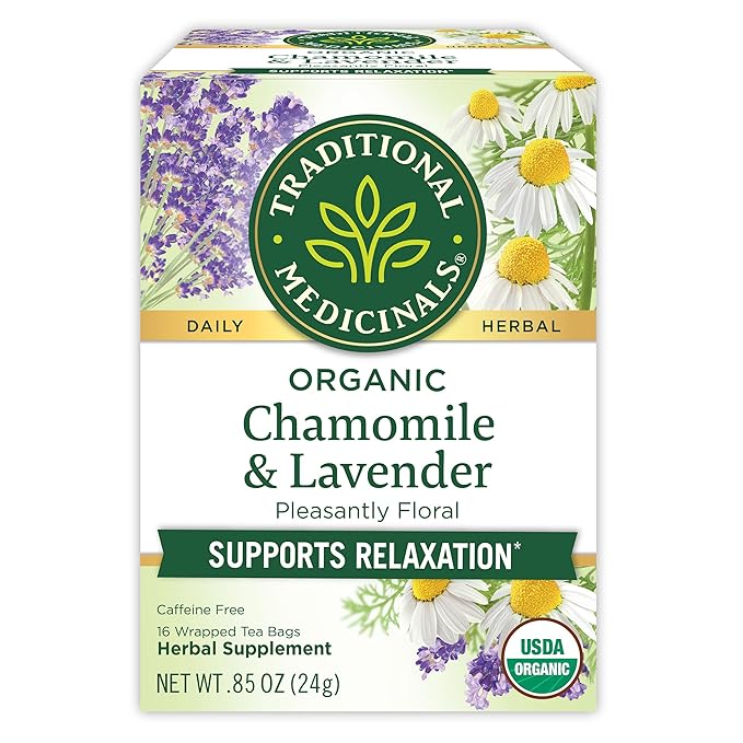 Traditional Medicinals Organic, Chamomile & Lavender - Chamomile Tea Supporting Stress Relief and Relaxation - Kosher, Non-GMO, Caffeine-Free, Compostable - 16 Tea Bags - Bloomnest