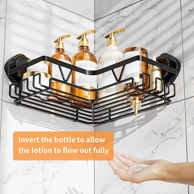 KEGII Corner Shower Caddy Suction Cup, Corner Shower Shelves with Soap Holder, No Drilling Suction Cup Bathroom Organizer with Hooks, Removable Bathroom Storage Rack, 3 Pack - Black - Bloomnest