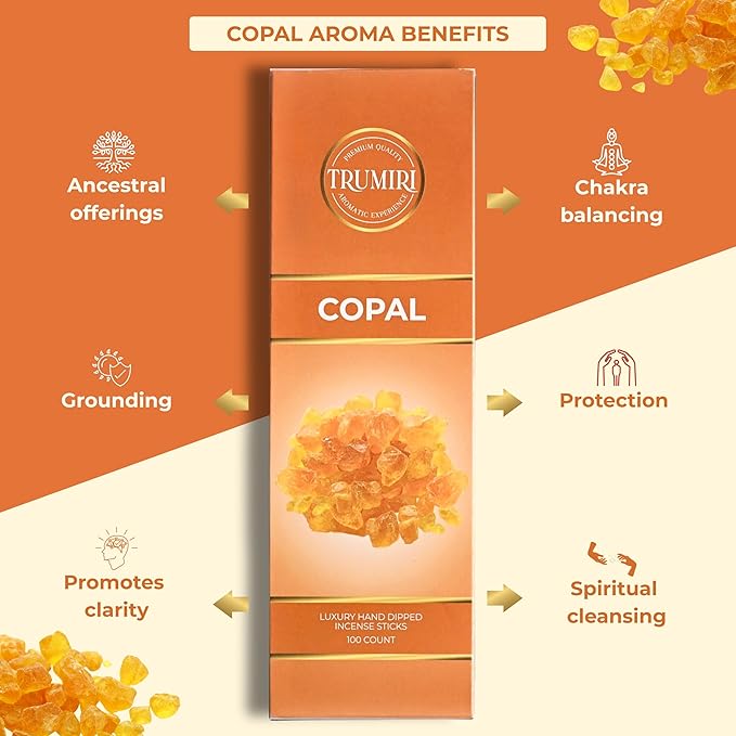 Copal Incense Sticks - Pack of 100 Insence-Sticks for Spiritual Purification - Made with Natural Non Toxic Incienso De Copal - Scented Insense Agarbatti Incents TRUMIRI