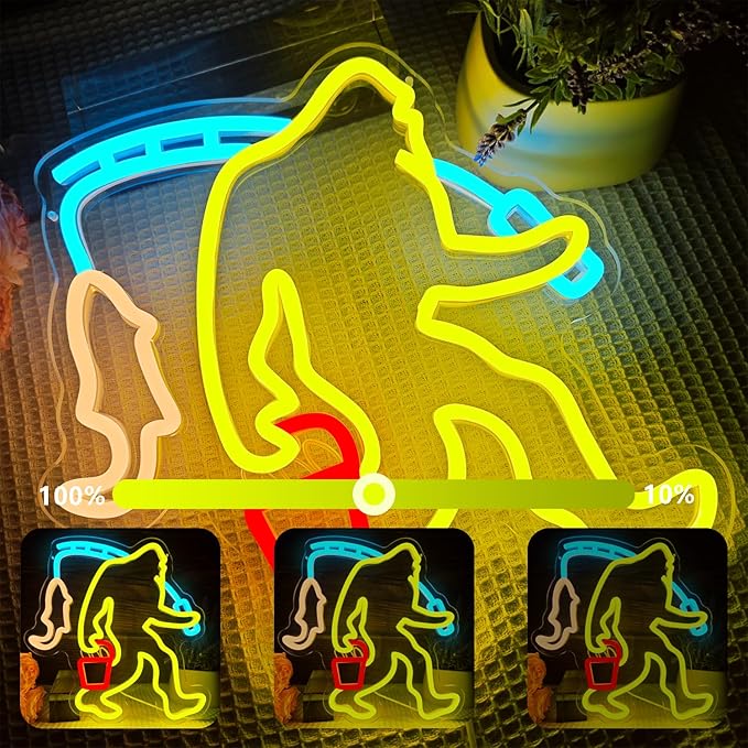 Bigfoot Fishing Neon Sign Dimmable Sasquatch Neon Sign for Wall Decor Bigfoot Neon Light Up Sign for Bedroom Holiday Birthday Christmas Gifts for Friends Kids - Bloomnest