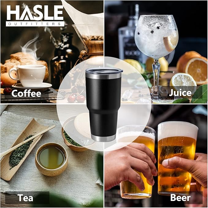HASLE OUTFITTERS 30oz Stainless Steel Tumbler, Double Wall Vacuum Insulated Travel Mug Tumbler, Durable Insulated Coffee Mug, Gift Box Set (Black, 8) - Bloomnest