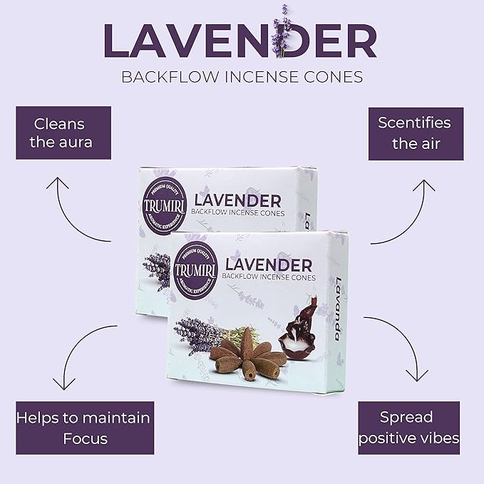 Lavender Backflow Incense - 20 Cones, Dual Pack, Waterfall Effect TRUMIRI