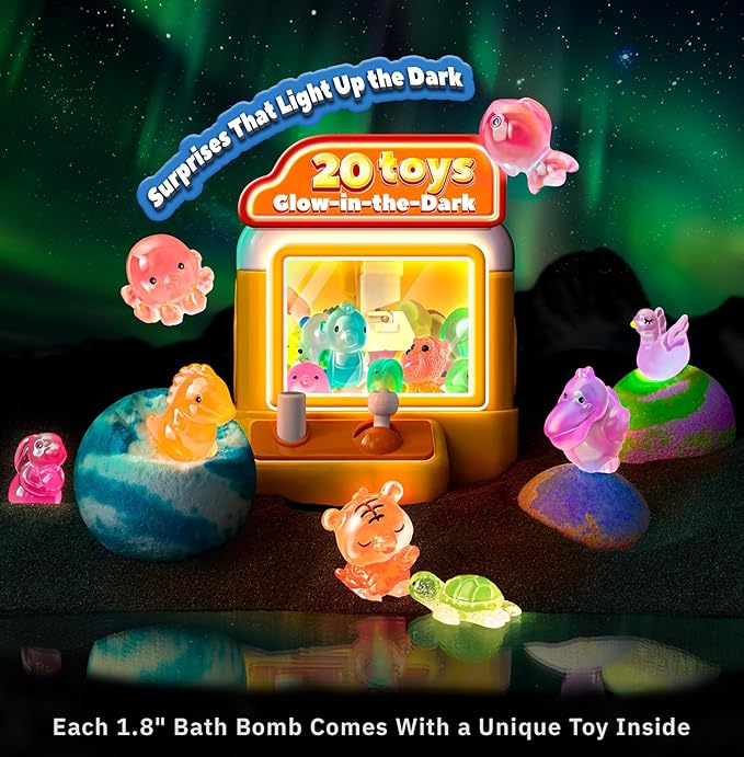 Bath Bombs for Kids with Surprise Inside, 20 Pack Handmade Bath Bomb Gift Set with Glow-in-The-Dark Toys, Fizzy Bath Balls for Fun, Great Christmas Gift or 2025 Advent Calendar for Boys & Girls - Bloomnest