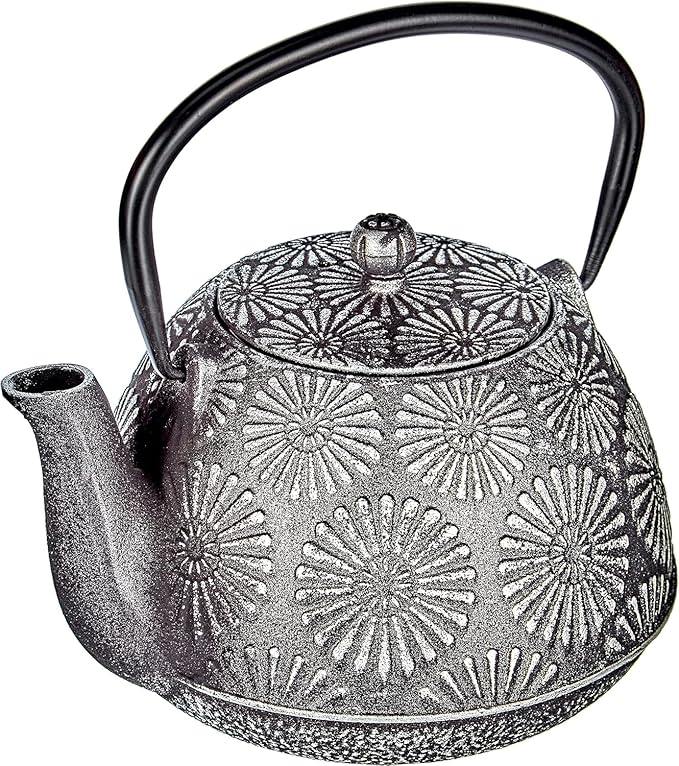 IBILI 40 Oz Bali Cast Iron Teapot | Made in Spain | Stainless Steel Infuser, Enameled Interior, Stovetop & Induction Compatible, Japanese Kettle for Loose Leaf Tea, Tetsubin Design, Silver - Bloomnest