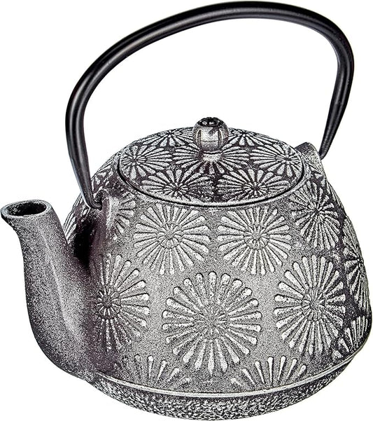 IBILI 40 Oz Bali Cast Iron Teapot | Made in Spain | Stainless Steel Infuser, Enameled Interior, Stovetop & Induction Compatible, Japanese Kettle for Loose Leaf Tea, Tetsubin Design, Silver - Bloomnest