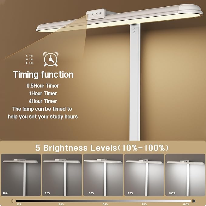 LED Desk Lamp for Home Office, Double Head Desk Lamp,24W Dimmable Desk Light 5 Color 5 Brightness Levels Office Lamp, Adjustable Gooseneck Office Light Eye Protection (White-Large Desk lamp) - Bloomnest