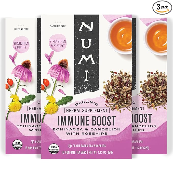 Numi Organic Immune Boost Herbal Tea – 48 Herbal Tea Bags – Caffeine Free Wellness Blend with Elderberry Elderflower Ginger & Lemongrass for Immune Support & Soothing Flavor - Bloomnest