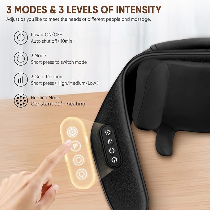 Shiatsu Neck and Back Massager, Shoulder Massager for Pain Relief Deep Tissue, Cordless 4D Deep Tissue Kneading Massage Pillow with Heat for Neck, Back, Legs, Massager Gifts for Men Women (Deep Black) - Bloomnest