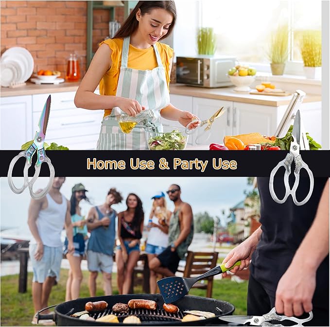 AWinjoy Heavy Duty Kitchen Scissors, Stainless Steel & Aluminum, Serrated Edge, Ambidextrous, Contemporary Style, Blade Color, Kitchen Shears - Bloomnest