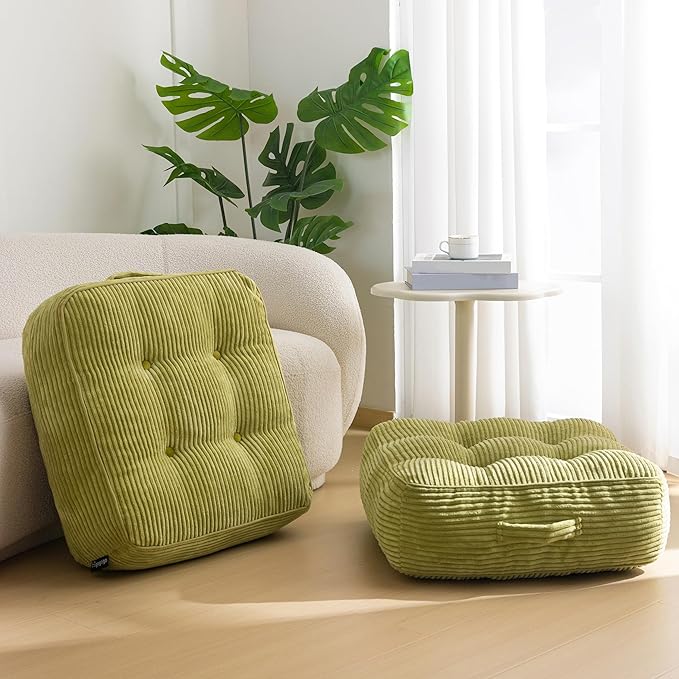 8" Washable Floor Pillow Cushion for Adults, Meditation Cushion Pillow, Large Square Floor Sitting, Removable Tufted Corduroy Cover, for Tatami Living Room or Yoga, 22x22 Inch, 2Pack, Machine Washable - Bloomnest