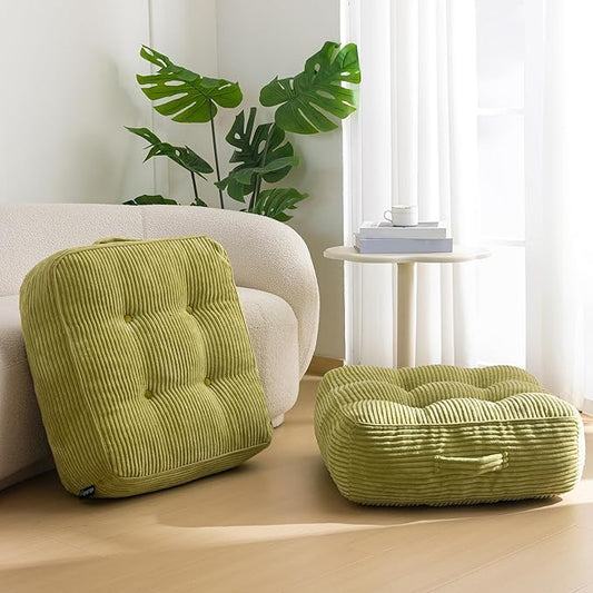 8" Washable Floor Pillow Cushion for Adults, Meditation Cushion Pillow, Large Square Floor Sitting, Removable Tufted Corduroy Cover, for Tatami Living Room or Yoga, 22x22 Inch, 2Pack, Machine Washable - Bloomnest
