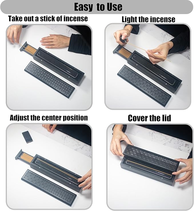 Incense Holder with Storage,Incense Holder Burner,Incense Box,Coffin Incesne Holder for Sticks, Wooden Incense-Stick Holder Ash Catcher for Home Meditation,Yoga,Bedroom,Studyroom,Office Decor(Black) - Bloomnest