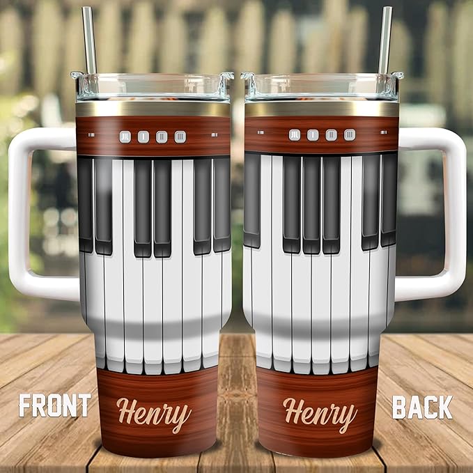 WAZONE Personalized Piano Key Tumbler Cup With Handle and Straw 40oz Custom Name Insulated Tumblers Double Wall Vacuum Birthday Christmas Gifts For Pianist Piano Lover Musician Music Teacher - Bloomnest