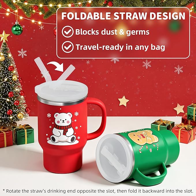 Bella's Friends Christmas Mini Tumbler- 9 0z Toddler Sippy Cup, Flexible Straw, Stainless Interior & Silicone Body, Christmas Gift for 1-3 Years Old Girls & Boys, Gingerbread Man & Polar Bear (2 Pack) - Bloomnest