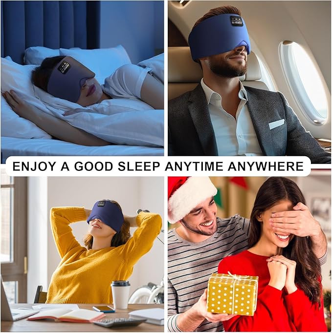LC-dolida Sleep Mask with Bluetooth Headphones, Ice Silk Sleep Headphones with Bluetooth 5.4, Total Blackout Eye Mask for Sleeping, Sleep Soft Mask for Women Men, All Night Sleep, Travel(Navy) - Bloomnest