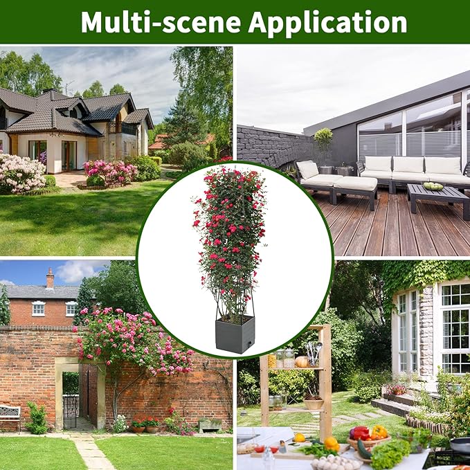 Raised Garden Bed, Planter Boxes with Trellis 58.3'' Tomato Planters for Climbing Vine Vegetables Flowers Plants Self Watering Tomatoes Cage for Outdoor Patio Greenhouse - Bloomnest