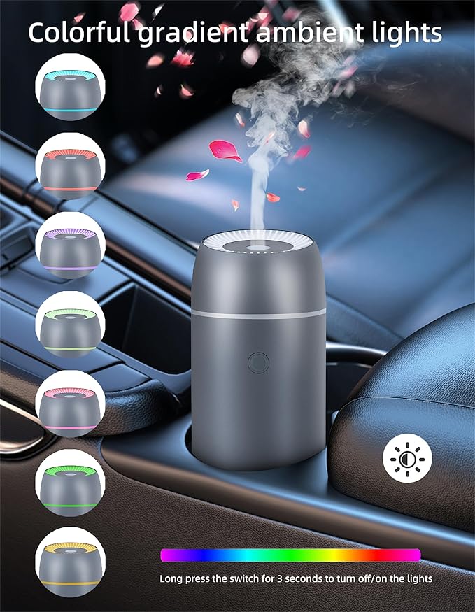 Portable Mini Ultrasonic Essential Oil Diffuser - 100ml USB Aromatherapy Humidifier with 7-Color LED Lights, Upgraded Aluminum Alloy Shell for Home, Office, Bedroom, Car & Small Spaces (Grey) - Bloomnest