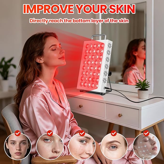 AearKing Red Light Therapy for Face and Body, 660nm & 850nm Near Infrared Red Light Therapy Panel with Adjustable Stand, Portable Dual Chip LED Red Light Therapy Lamp with Timer & 5 Brightness Levels AearKing