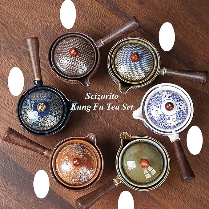 Ceramic Portable Travel Tea Set, Chinese Kungfu Tea Set with 360 Rotation Teapot and Infuser, 4 Tea Cups, Tea Tray And Travel Bag (Kiln Variant)