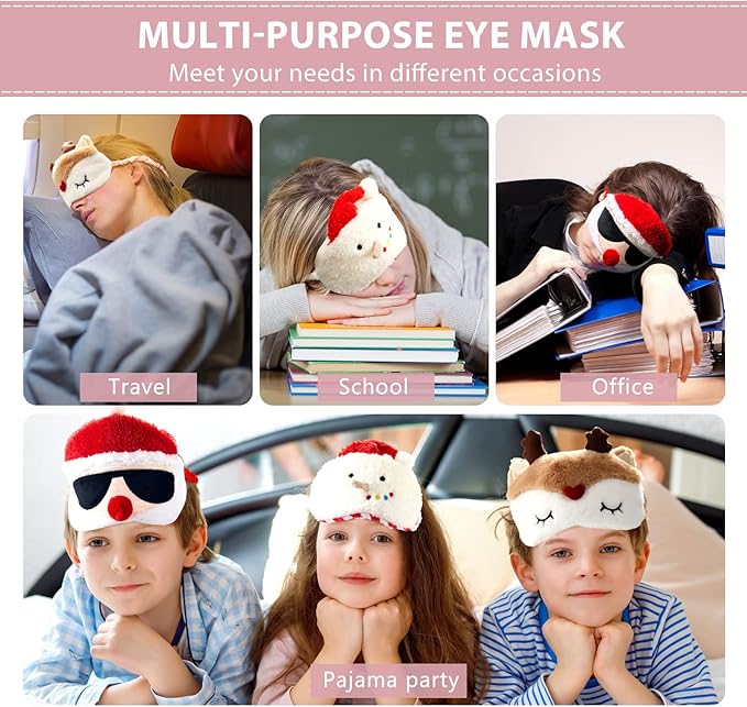 3 Pieces Christmas Eye Masks for Boys and Girls Sleeping Mask for Kids Sleep Mask for Christmas, Santa Snowman Cute Eyemask Gifts for Children Family Christmas Party Present (Pack of 2) - Bloomnest