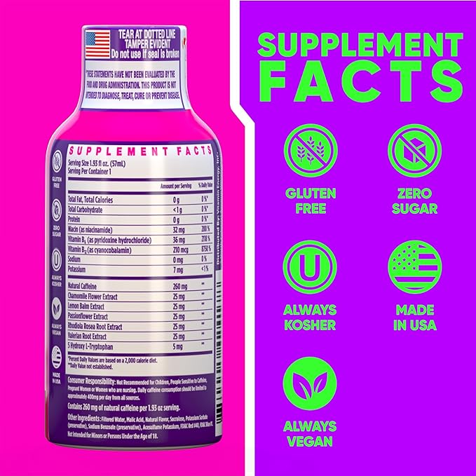 Vitamin Energy Mood+ Extra Strength Energy Shot Tropical Berry 8 Pack, 260mg Natural Caffeine, B-Vitamins, Rhodiola, Chamomile, Mood & Energy Support, Zero Sugar, Gluten-Free, Vegan, 1.93 fl oz - Bloomnest