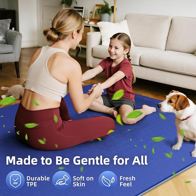 Extra Large TPE Yoga Mat 72"x35" / 78"x57" - Wide Non-Slip Mat for Yoga, Pilates & Home Gym, 6mm Thick Cushion for Comfort & Balance, Waterproof, Easy to Carry with Strap or Bag for Solo or Partner Workouts