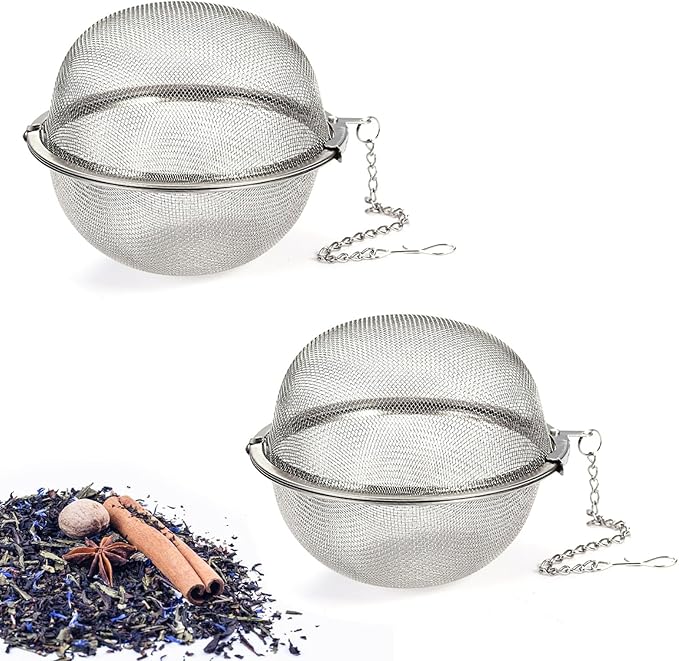 2-Pack 304 Stainless Steel Mesh Tea Infuser with Extended Chain Hook – Perfect for Brewing Loose Leaf Tea, Spices & Seasonings (Diameter 2.8 inches) - Bloomnest