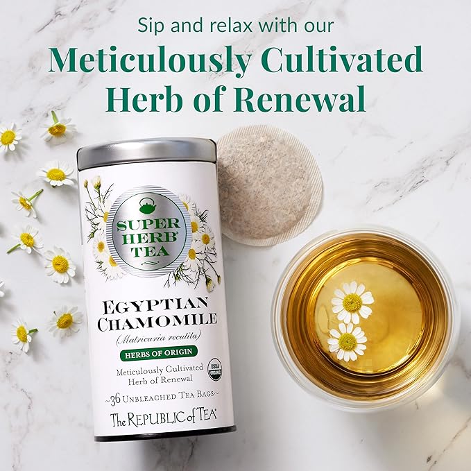 The Republic of Tea — Organic Egyptian Chamomile SuperHerb Tea Tin, 36 Herbal Tea Bags, Naturally Caffeine-Free Herbs of Origin - Bloomnest