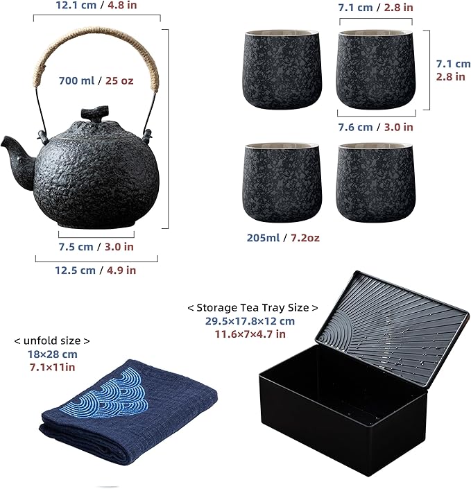TEANAGOO Japanese Tea Set, Chinese Tea Sets, Porcelain Japanese Tea Cups, Chinese Gongfu Tea Set, Asian Tea Set for Adults, Japanese Teapot Set, 1 Teapot (700ml/25oz) + 4 Tea Cups(205ml/7.2oz), U2