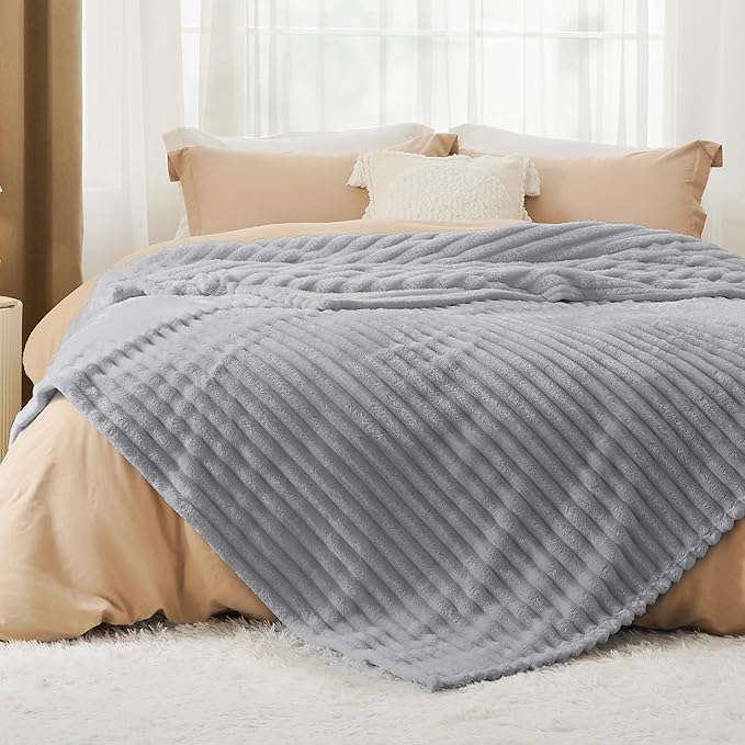 Bedsure GentleSoft Blankets Queen Size for Bed - Cozy Soft Blankets for Women, Cute Large Fleece Throws for Girls, Light Grey, 90x90 Inches - Bloomnest