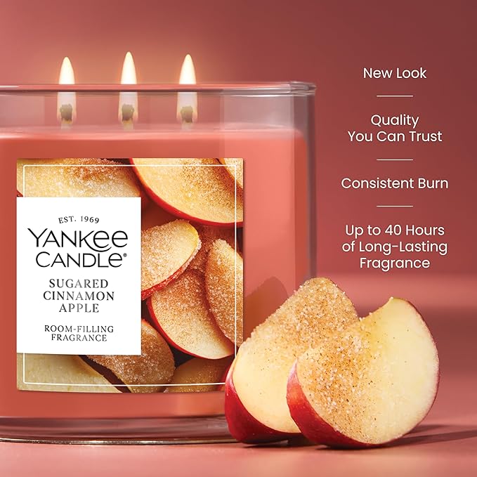 Yankee Candle Sugared Cinnamon Apple, Scented Candle, 14.5oz 3-Wick Candle Jar with up to 40 Hours Burn Time, Giftable - Bloomnest
